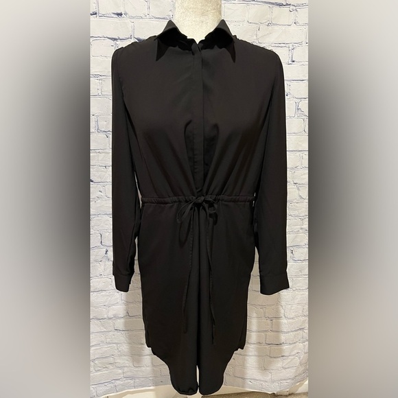 Ann Taylor LOFT Size Medium Womens Black Shirt Sheath Dress Pockets Long Sleeves - Picture 1 of 9
